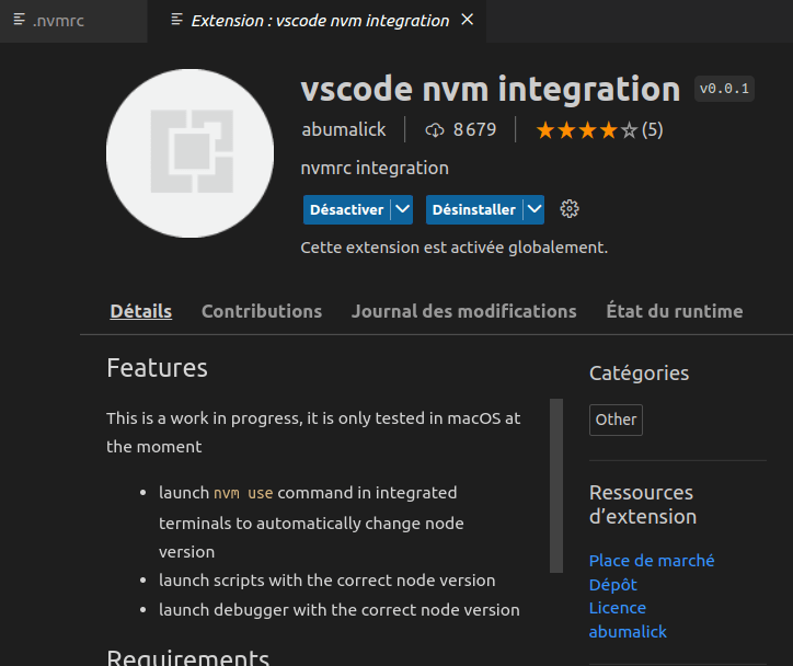 VSCode nvm integration