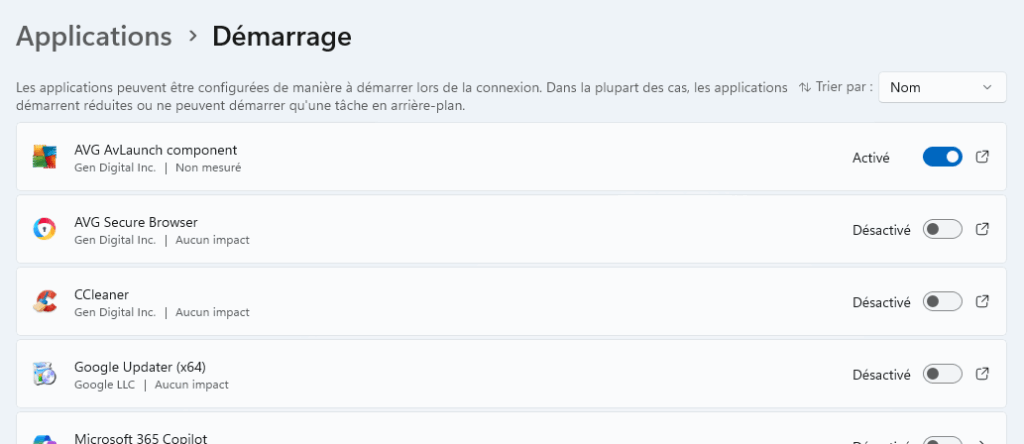 Applications au démarrage de Windows