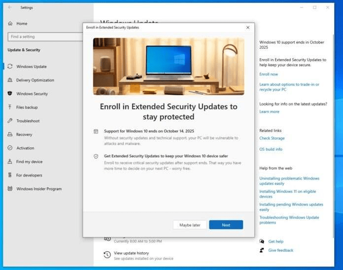Extended Security Update (ESU) pour Windows 10