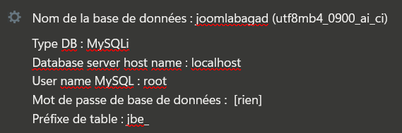 Infos DB pour Akeeba