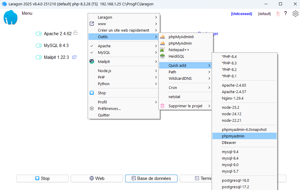 Laragon Ajouter phpMyAdmin